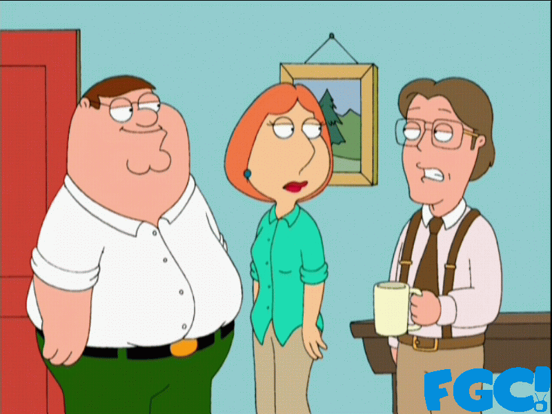 Peter and Lois Griffin with Bill Lumbergh on Family Guy